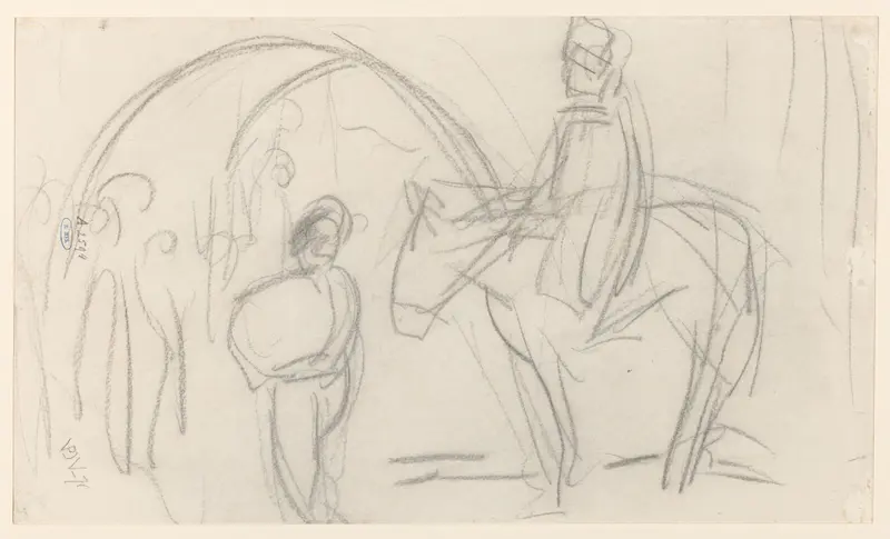 Schets met figuren, waarvan een te paard Wall Art by Jan de Jong (1864-1901) - High-Resolution Digital Print