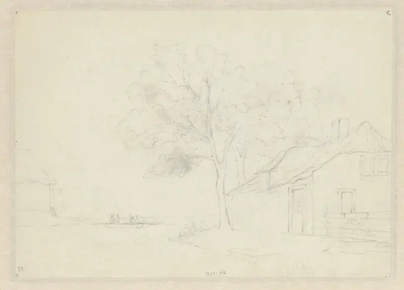 Schets van boerenhuizen aan het water Wall Art by Willem de Haas Hemken - High-Resolution Digital Print