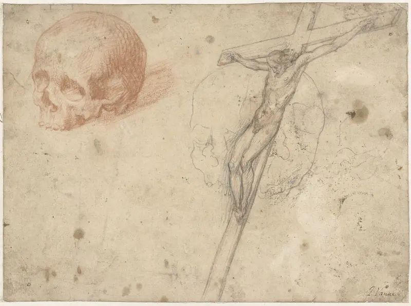Schets van crucifix en doodshoofd Wall Art by Francesco Vanni - High-Resolution Digital Print