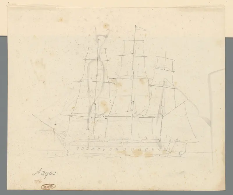 Schets van een driemaster Wall Art by Willem Anthonie van Deventer - High-Resolution Digital Print