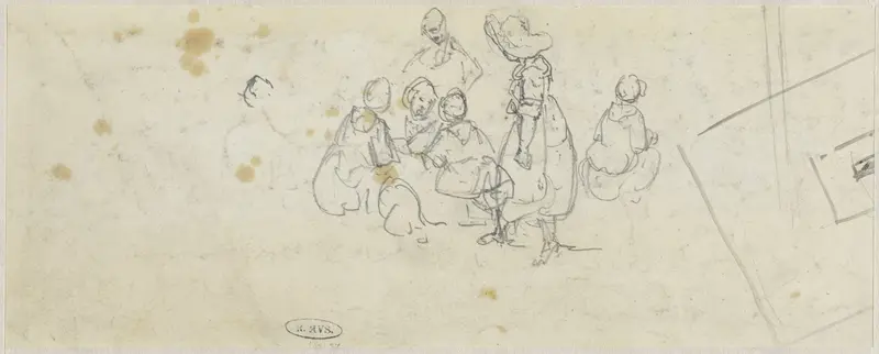 Schets van een groepje staande en zittende personen Wall Art by Willem Roelofs (I) - High-Resolution Digital Print