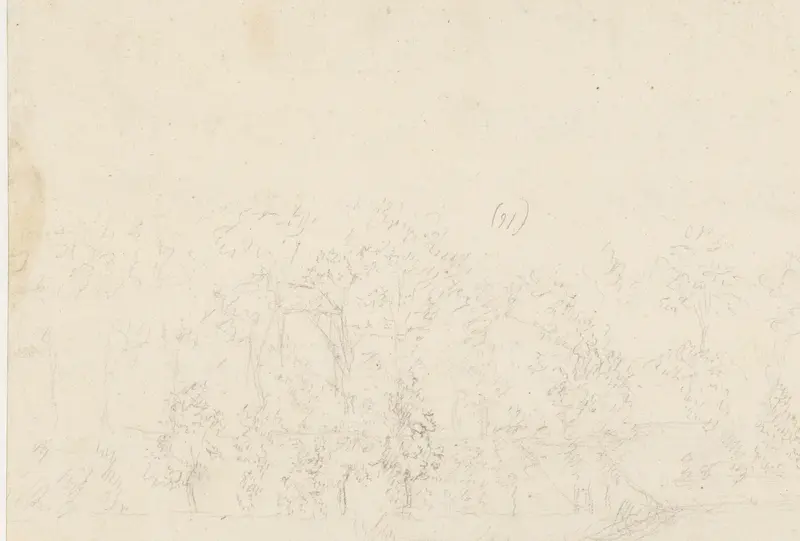 Schets van een landschap met een boerderij tussen de bomen Wall Art by Cornelis Steffelaar - High-Resolution Digital Print