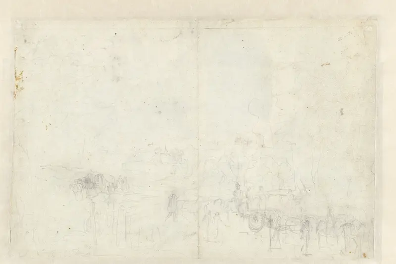 Schets van een landschap met een rijtuig en een huifkar Wall Art by anonymous - High-Resolution Digital Print