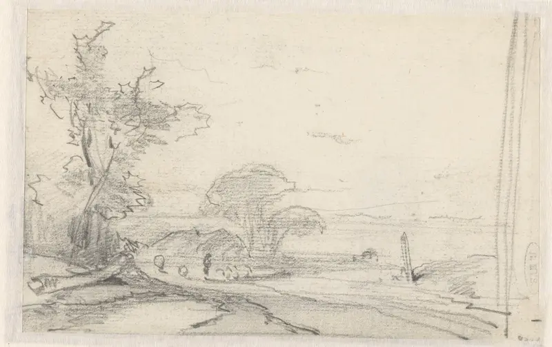 Schets van een landschap met links drie bomen Wall Art by Andreas Schelfhout - High-Resolution Digital Print