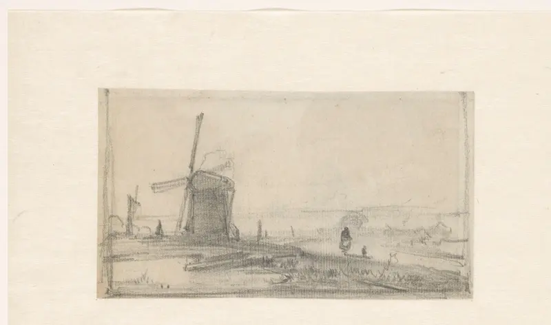 Schets van een landschap met links een molen Wall Art by Andreas Schelfhout - High-Resolution Digital Print