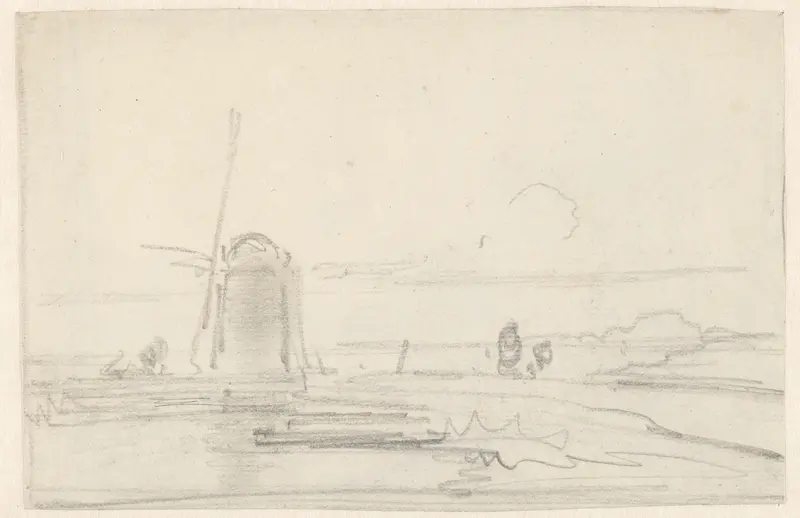 Schets van een landschap met molen aan het water Wall Art by Andreas Schelfhout - High-Resolution Digital Print