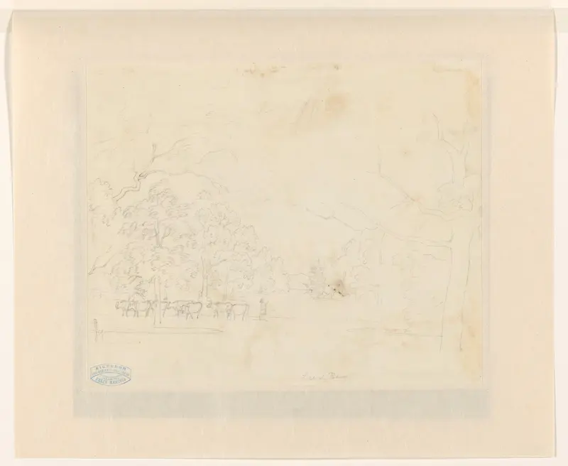 Schets van een landschap met veehoeder Wall Art by Simon van den Berg - High-Resolution Digital Print