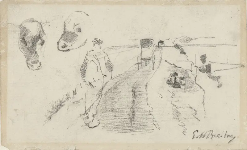 Schets van een landweg met een boer en koeienkoppen Wall Art by George Hendrik Breitner - High-Resolution Digital Print