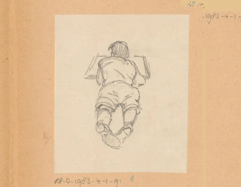 Schets van een liggende jongen. Ontwerptekening voor ex libris van Constant Ottevanger Wall Art by Otto Verhagen (I) - High-Resolution Digital Print