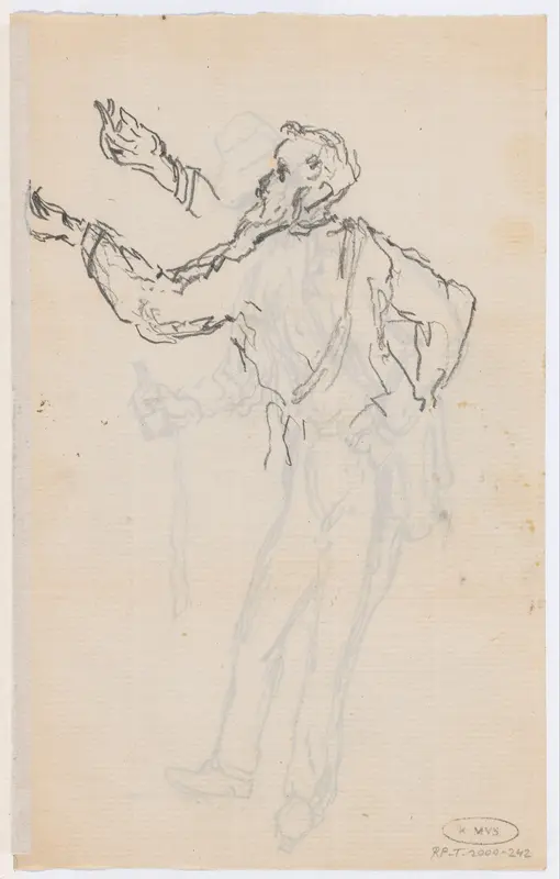 Schets van een man met uitgestoken hand Wall Art by Johannes Tavenraat - High-Resolution Digital Print