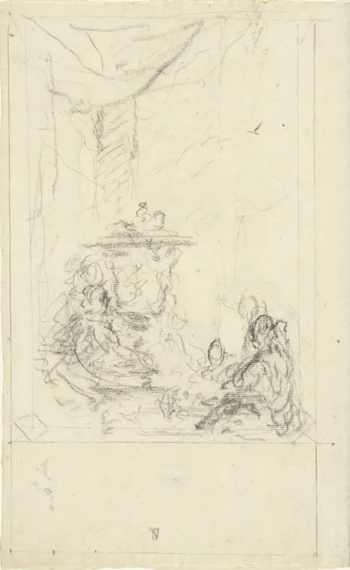 Schets van een nis met doorkijk op een tuinvaas Wall Art by Unknown - High-Resolution Digital Print