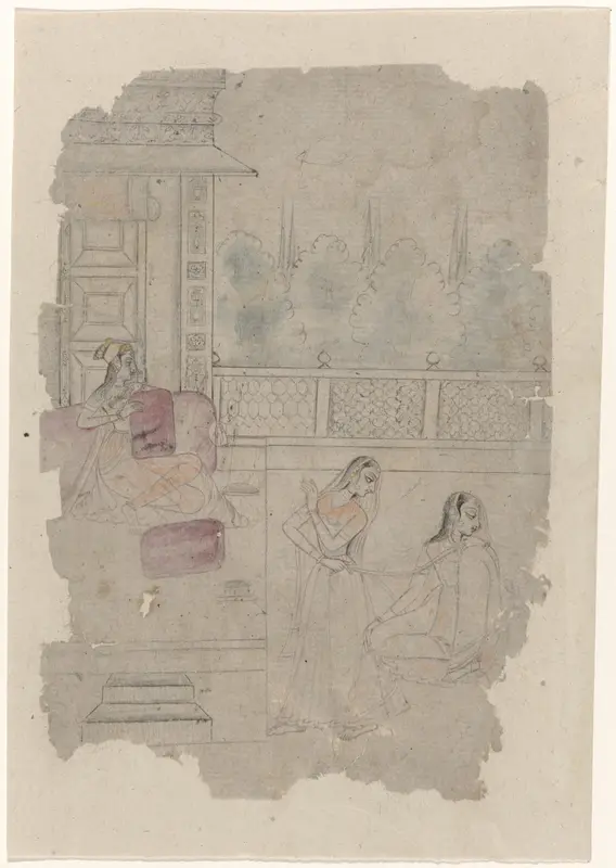 Schets van een paar dames op een terras Wall Art by Unknown - High-Resolution Digital Print