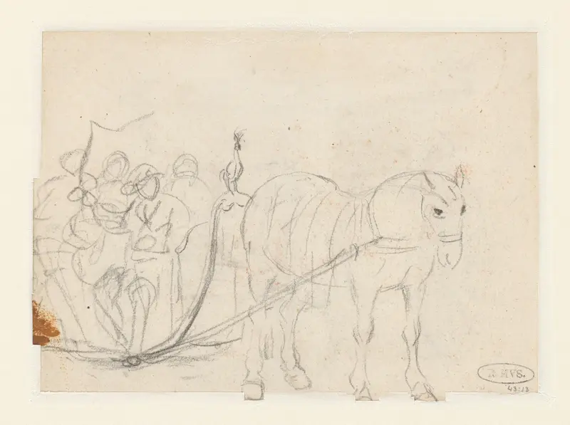Schets van een paardenslee met vier figuren Wall Art by Pieter van Bloemen - High-Resolution Digital Print