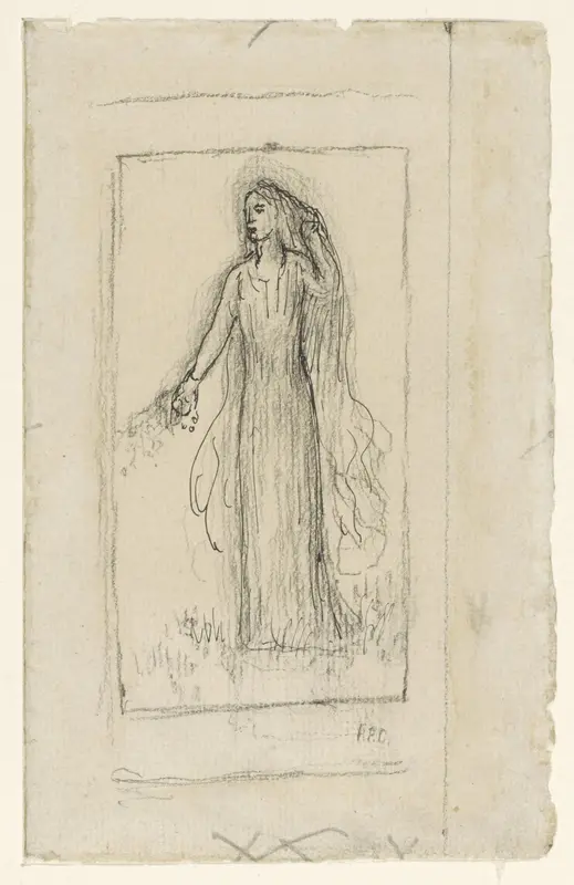 Schets van een staand meisje met bloemen in de rechterhand Wall Art by Pierre Cécile Puvis de Chavannes - High-Resolution Digital Print
