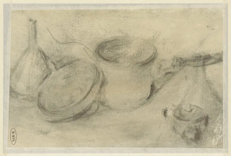 Schets van een stilleven van pannen en een fles Wall Art by Théodule Augustin Ribot - High-Resolution Digital Print