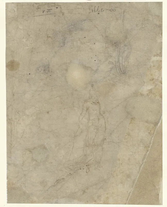 Schets van een vrouw en een landschap Wall Art by anonymous - High-Resolution Digital Print