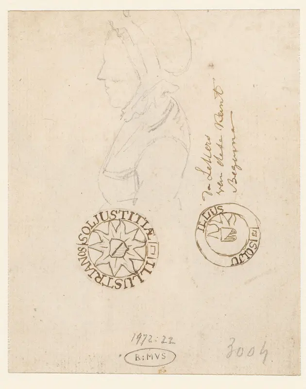 Schets van een vrouw en ontwerpen voor het embleem van de Universiteit van Utrecht Wall Art by anonymous - High-Resolution Digital Print