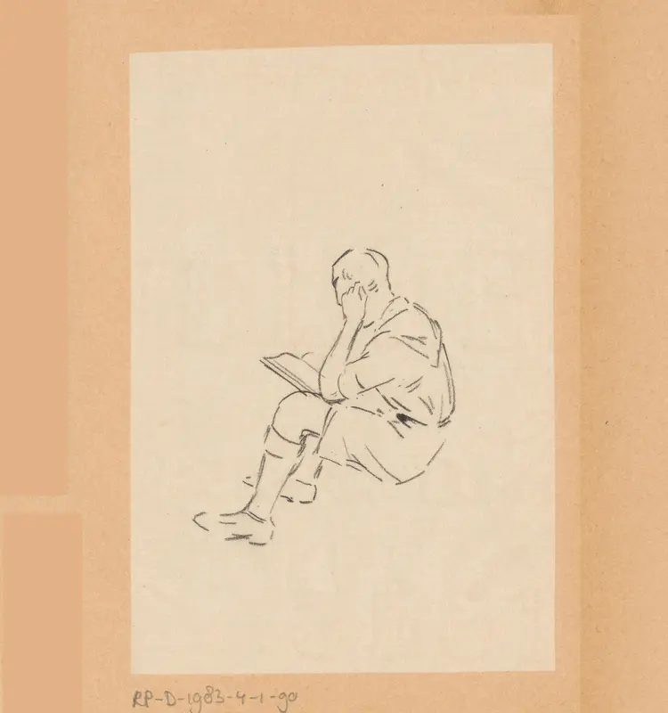 Schets van een zittende jongen. Ontwerptekening voor ex libris van Constant Ottevanger Wall Art by Otto Verhagen (I) - High-Resolution Digital Print