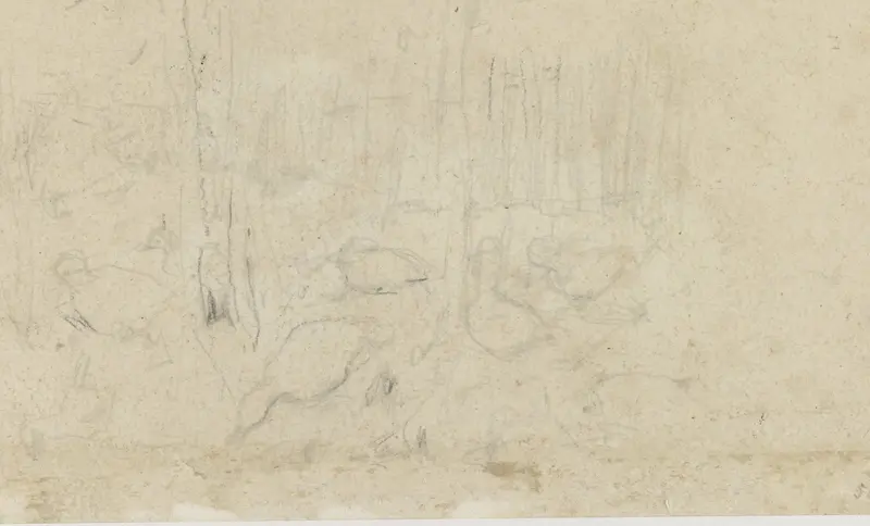 Schets van ganzen onder bomen Wall Art by Willem Maris - High-Resolution Digital Print