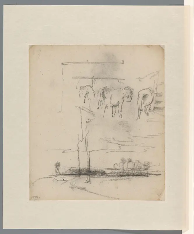 Schets van kalveren en landschap Wall Art by George Hendrik Breitner - High-Resolution Digital Print