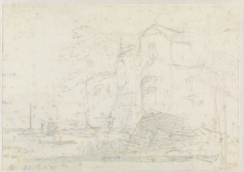 Schets van landschap met monumentaal gebouw Wall Art by Adrianus Eversen - High-Resolution Digital Print