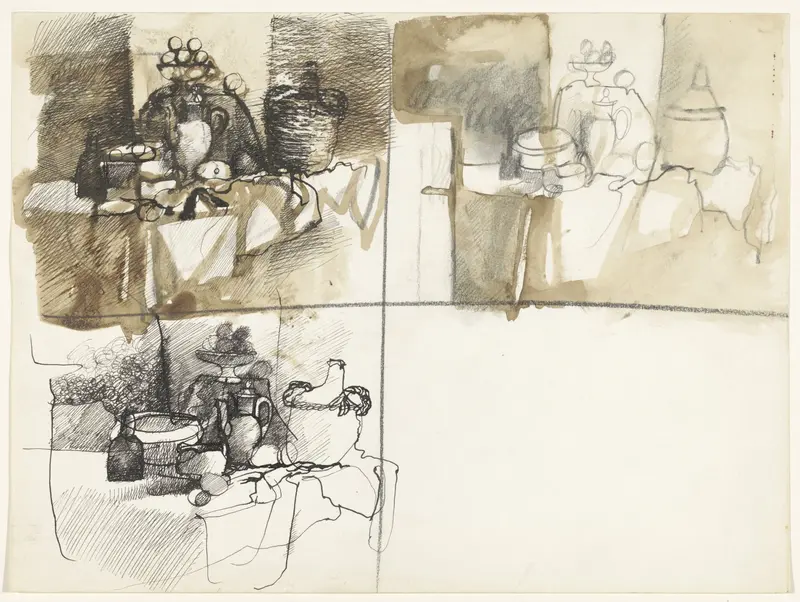Schets van stilleven met kan (driemaal) Wall Art by Jozef Van Ruyssevelt - High-Resolution Digital Print