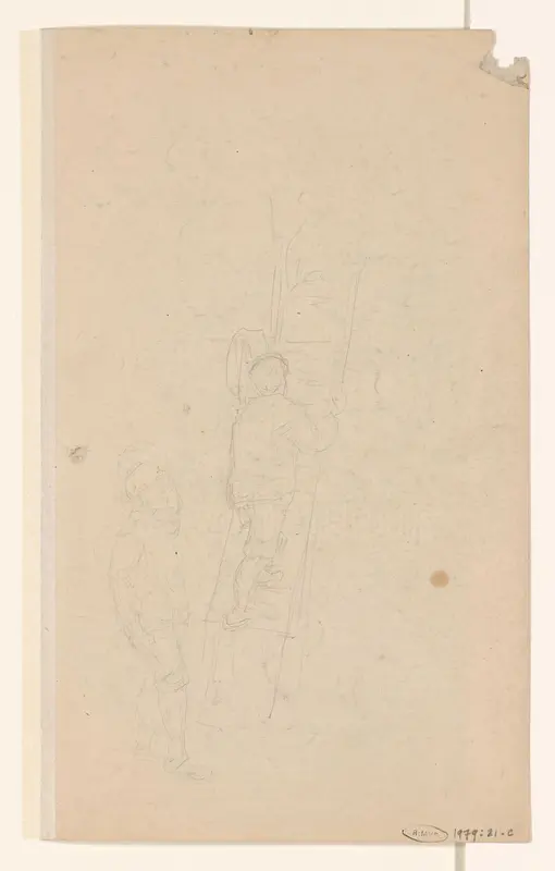 Schets van twee mannen bij een ladder Wall Art by Wilhelmus Johannes Steenhoff - High-Resolution Digital Print