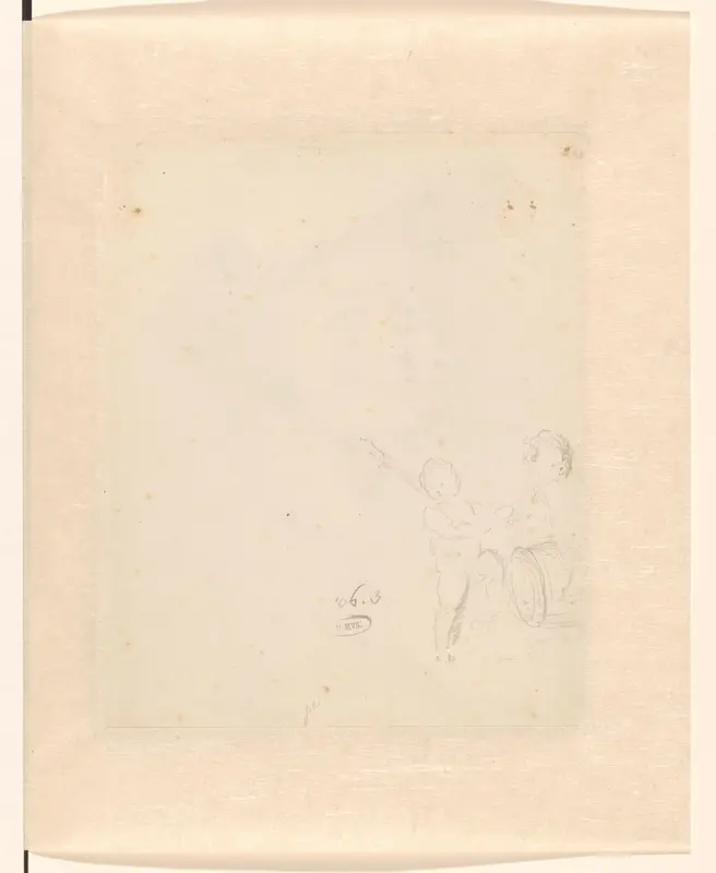 Schets van twee putti bij een wijnvat Wall Art by Gerrit Dadelbeek - High-Resolution Digital Print