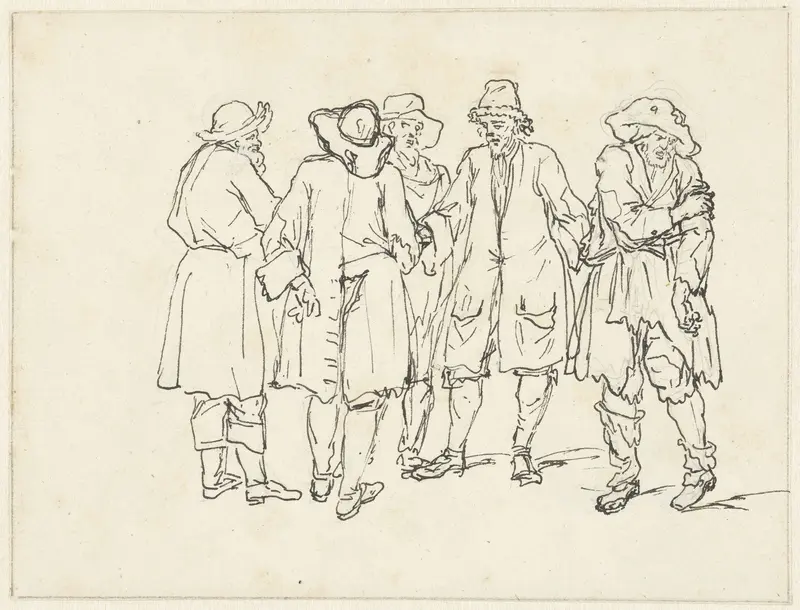 Schets van vijf staande mannen Wall Art by Bernard Picart - High-Resolution Digital Print