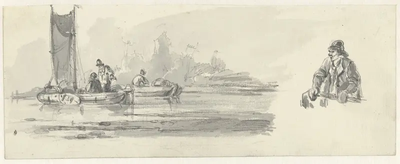 Schets van vissers in bootjes en detail van een visser Wall Art by Unknown - High-Resolution Digital Print
