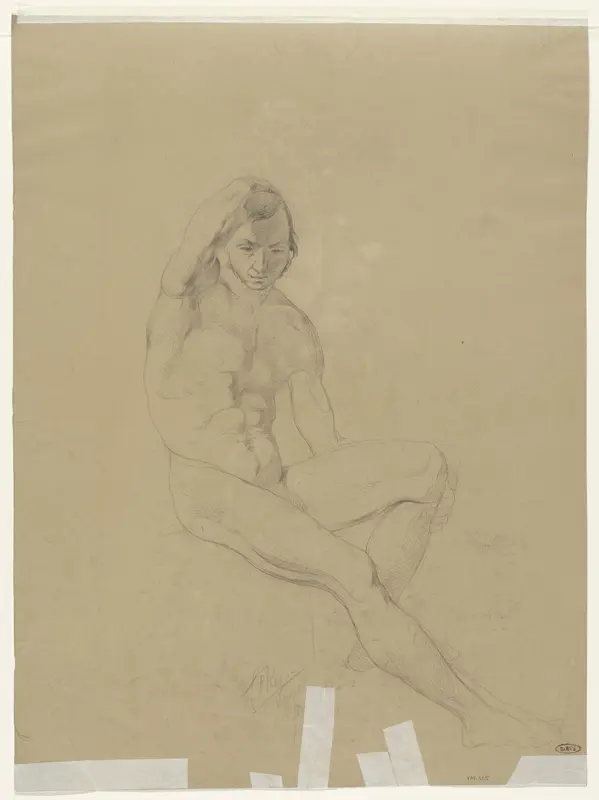 Schets van zittend mannelijk naakt Wall Art by anonymous - High-Resolution Digital Print