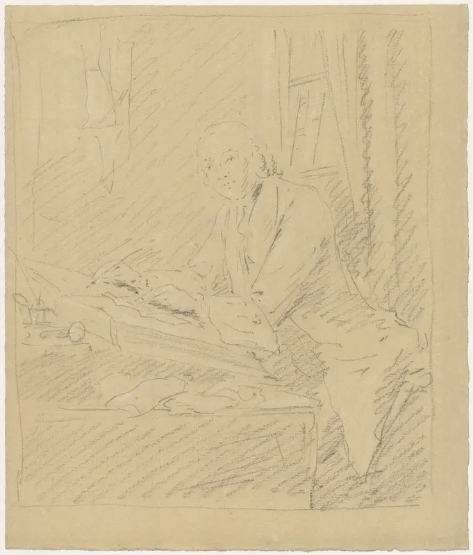 Schets voor een portret van een schrijvende man in een interieur, driekwart naar links (C. Ploos van Amstel?) Wall Art by anonymous - High-Resolution Digital Print