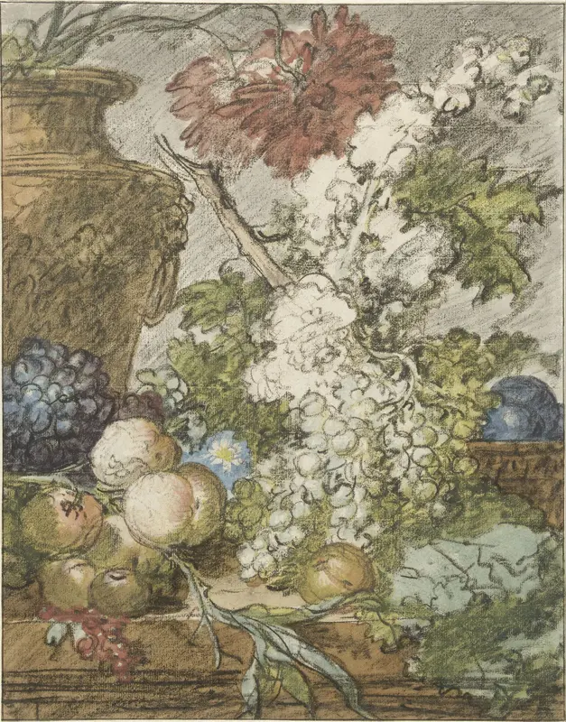 Schets voor een stilleven van vruchten en bloemen Wall Art by Jan van Huysum - High-Resolution Digital Print