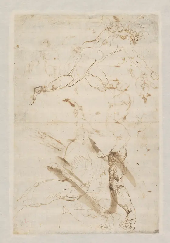 Schets voor een zittende naaktfiguur en Adam Wall Art by Unknown - High-Resolution Digital Print