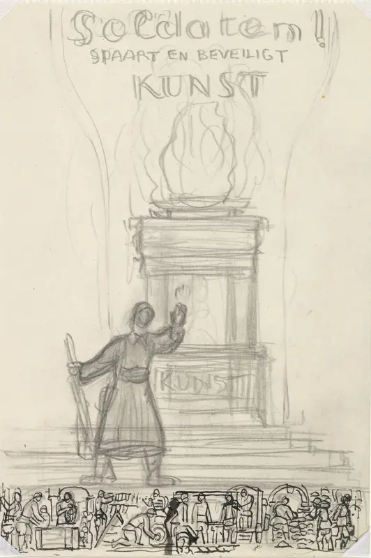 Schets voor 'Soldaten! Spaart en beveiligt kunst' Wall Art by Leo Gestel - High-Resolution Digital Print
