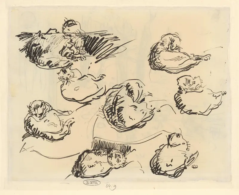 Schetsblad met acht studies van een kat Wall Art by Rik Wouters - High-Resolution Digital Print