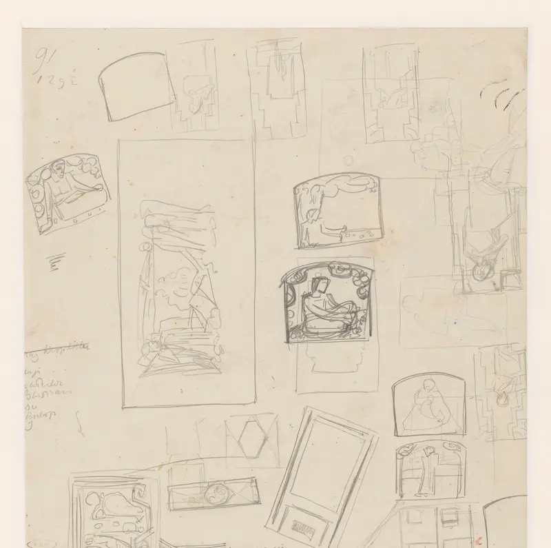 Schetsblad met compositie-studies Wall Art by Richard Nicolaüs Roland Holst - High-Resolution Digital Print