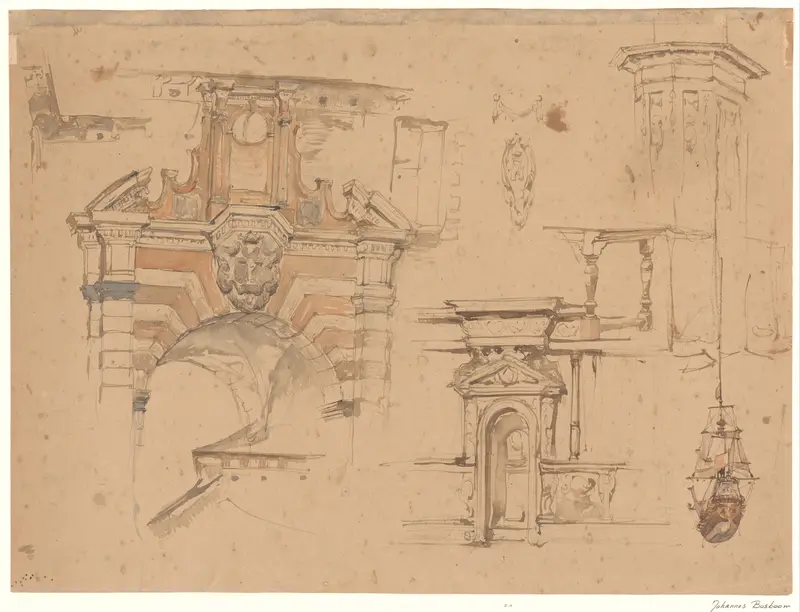 Schetsblad met detailstudies van architectuur Wall Art by Johannes Bosboom - High-Resolution Digital Print