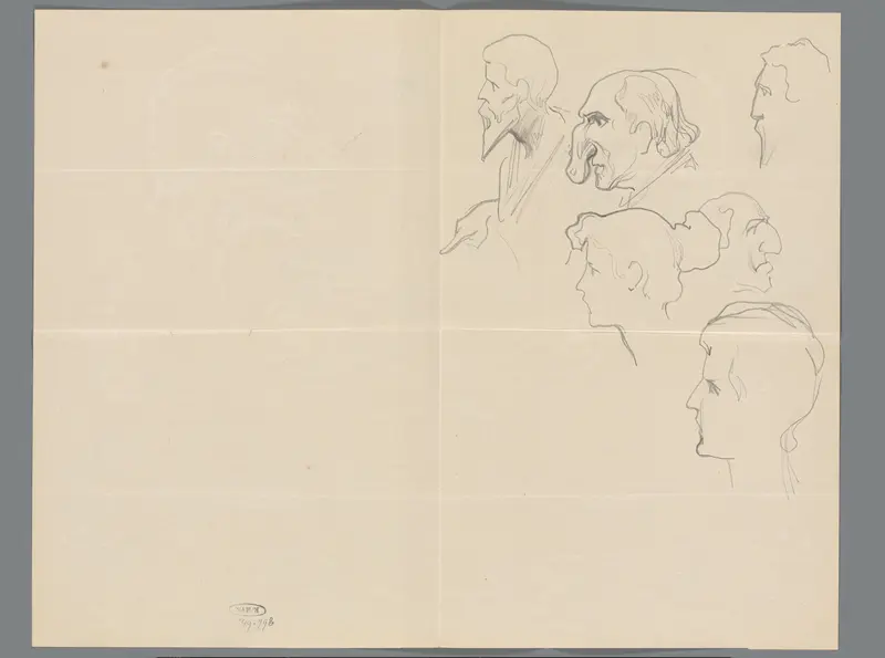Schetsblad met diverse kopstudies en karikaturen Wall Art by August Allebé - High-Resolution Digital Print