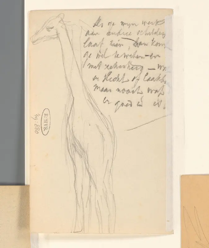 Schetsblad met een giraffe en tekst Wall Art by August Allebé - High-Resolution Digital Print