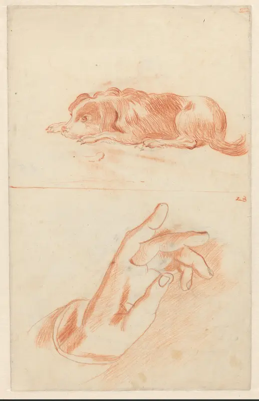 Schetsblad met een hond en een hand Wall Art by Unknown - High-Resolution Digital Print