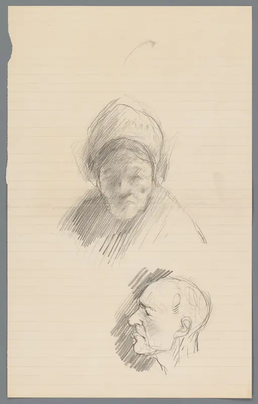 Schetsblad met een kopstudie van een man en van een vrouw Wall Art by August Allebé - High-Resolution Digital Print