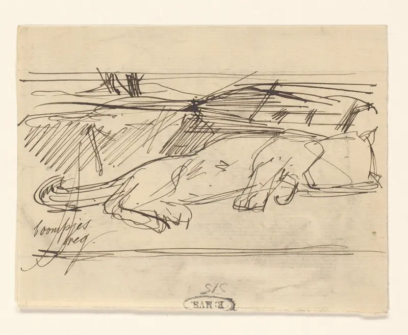 Schetsblad met een liggende kat (?) Wall Art by August Allebé - High-Resolution Digital Print