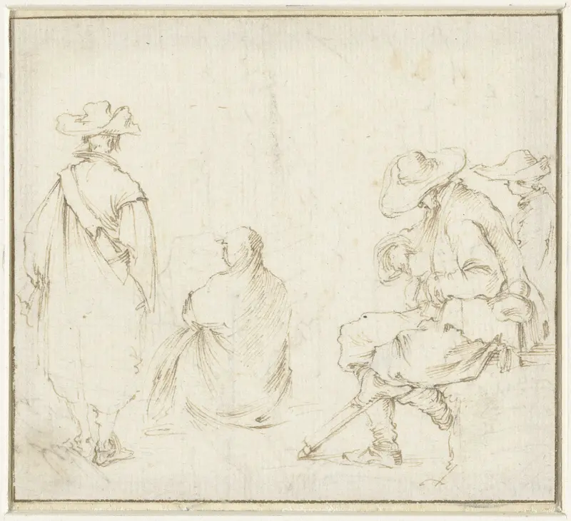 Schetsblad met een staande en enkele zittende figuren Wall Art by Unknown - High-Resolution Digital Print