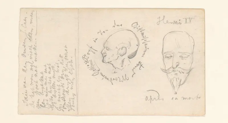 Schetsblad met gedichten en schetsjes van het dodenmasker van Hendrik IV, koning van Frankrijk Wall Art by August Allebé - High-Resolution Digital Print