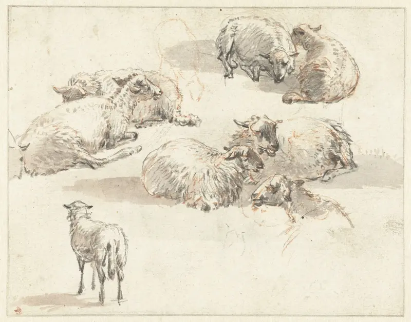 Schetsblad met groepen schapen Wall Art by Pieter Gerardus van Os - High-Resolution Digital Print