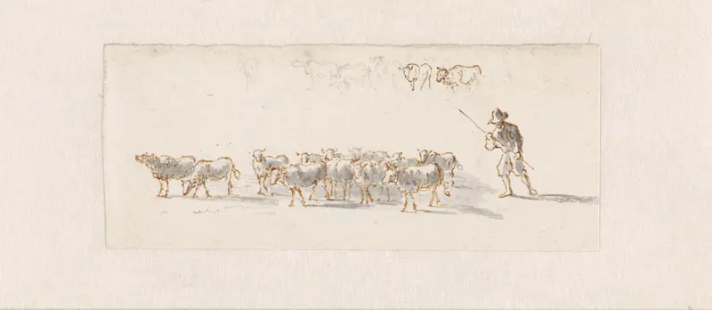 Schetsblad met herder met schapen Wall Art by Gerardus Emaus de Micault - High-Resolution Digital Print