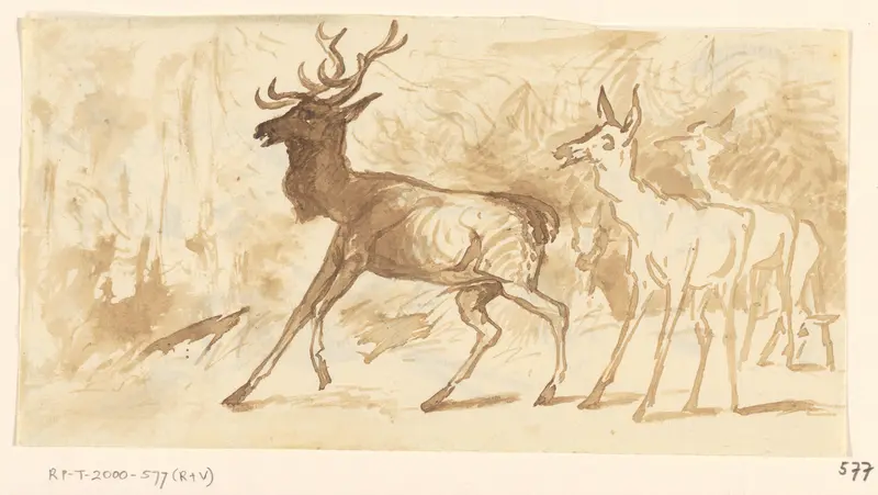 Schetsblad met herten en koppen Wall Art by Unknown - High-Resolution Digital Print