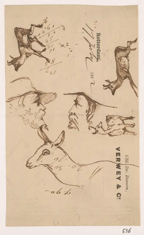 Schetsblad met koppen en herten Wall Art by Unknown - High-Resolution Digital Print