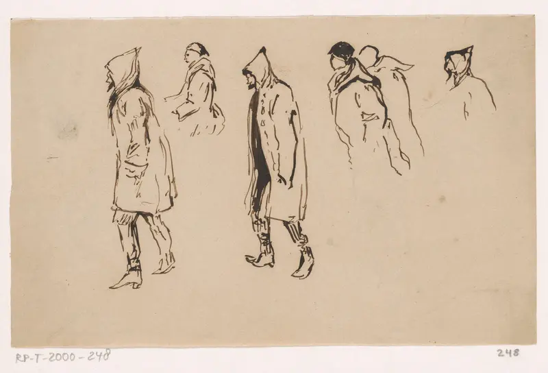 Schetsblad met lopende figuren Wall Art by Johannes Tavenraat - High-Resolution Digital Print
